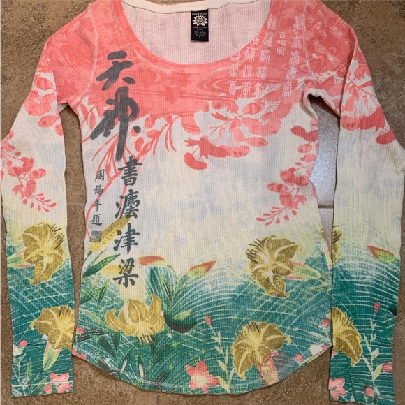 Y2K Lucky Brand Asian inspired long sleeve thermal top 🌸💮🪷 - Picture 4 of 4
